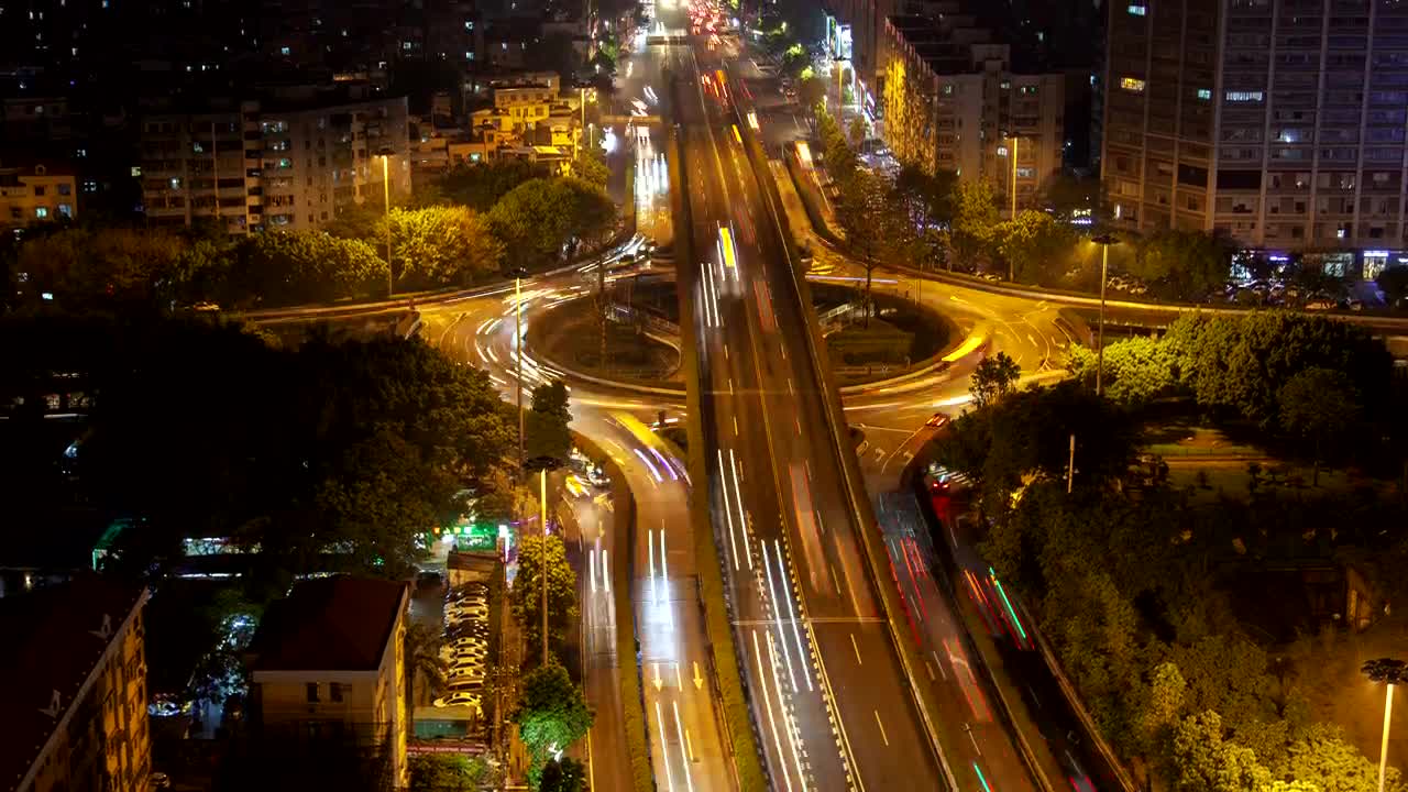 Download Free Stock Video Roundabout And Overpass With Fast Traffic At Night Live Wallpaper