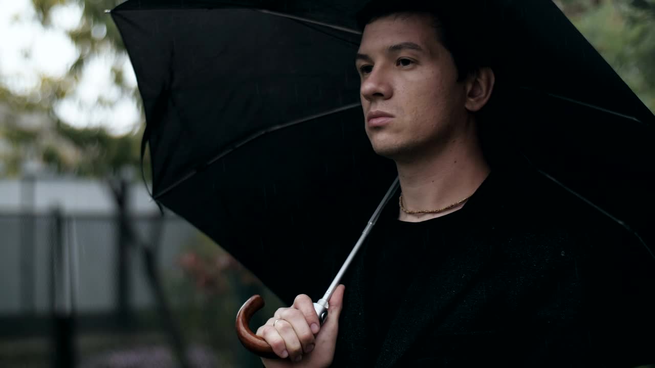 Download Free Stock Video Sad Man With An Umbrella At A Funeral Live Wallpaper