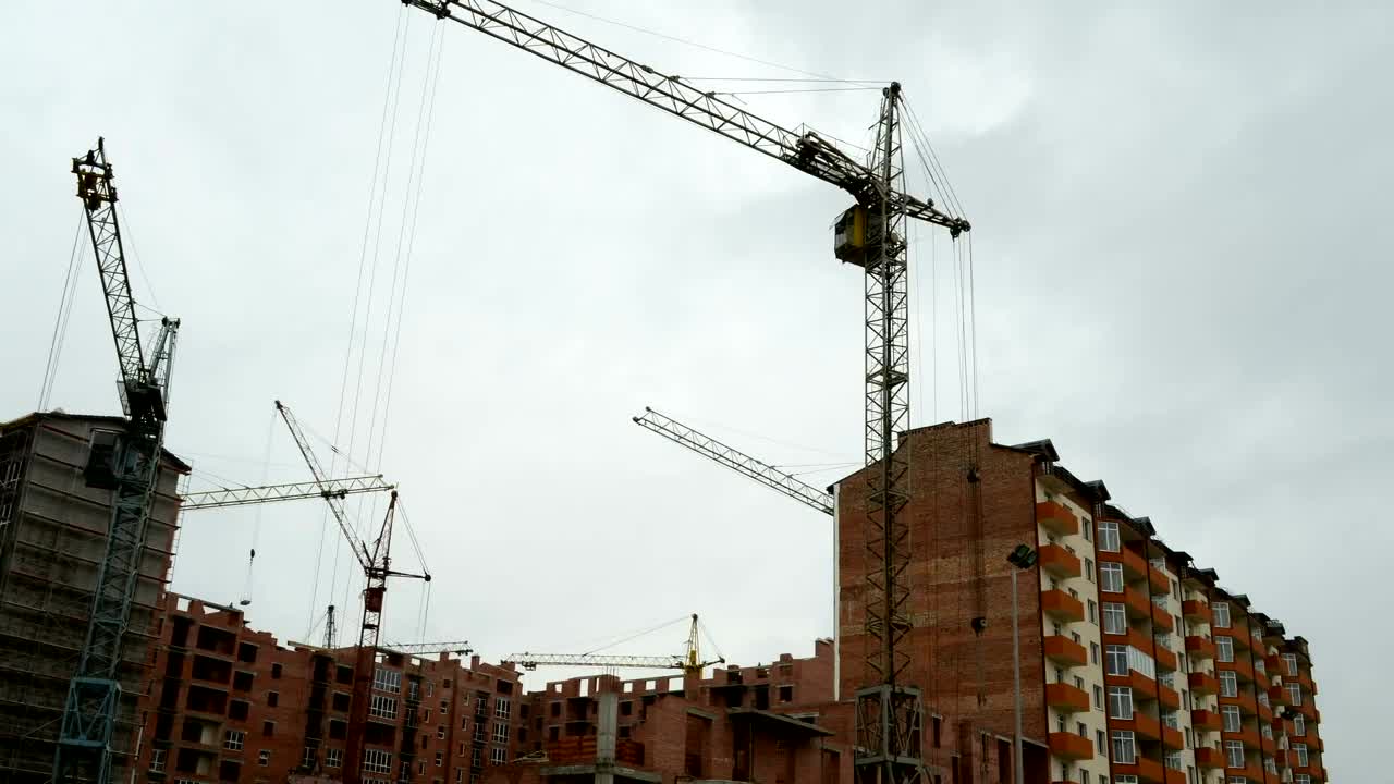 Download Free Stock Video Several Cranes At A Construction Site Live Wallpaper