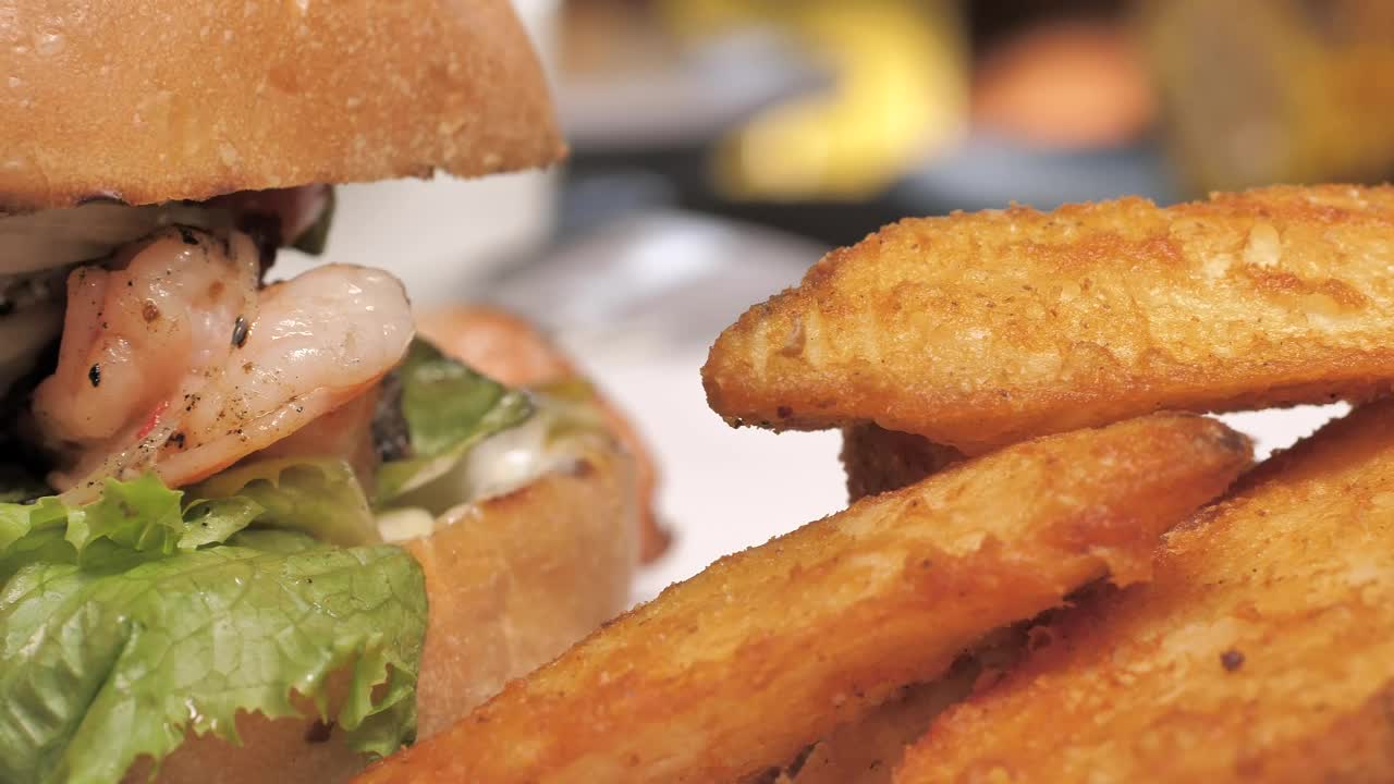 Download Free Stock Video Shrimp Burger With French Fries Live Wallpaper