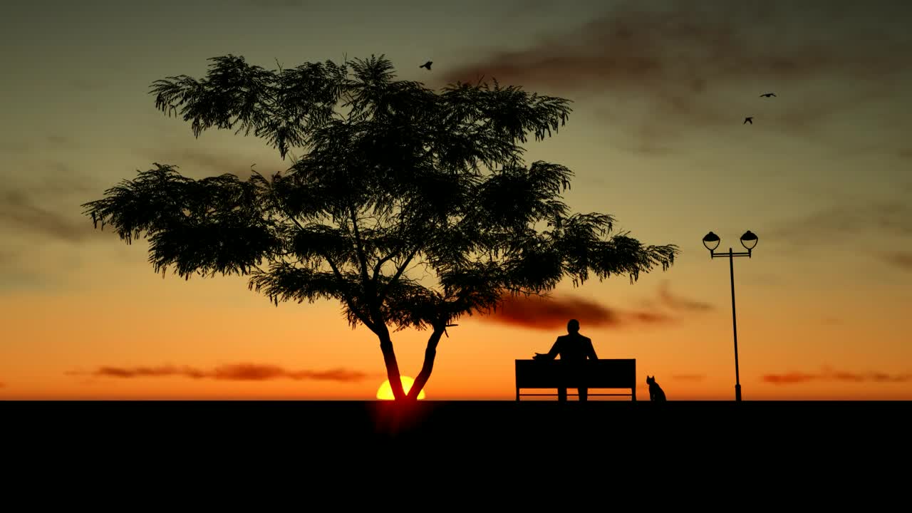 Download Free Stock Video Silhouette Of An Old Man Relaxing At Sunset Live Wallpaper