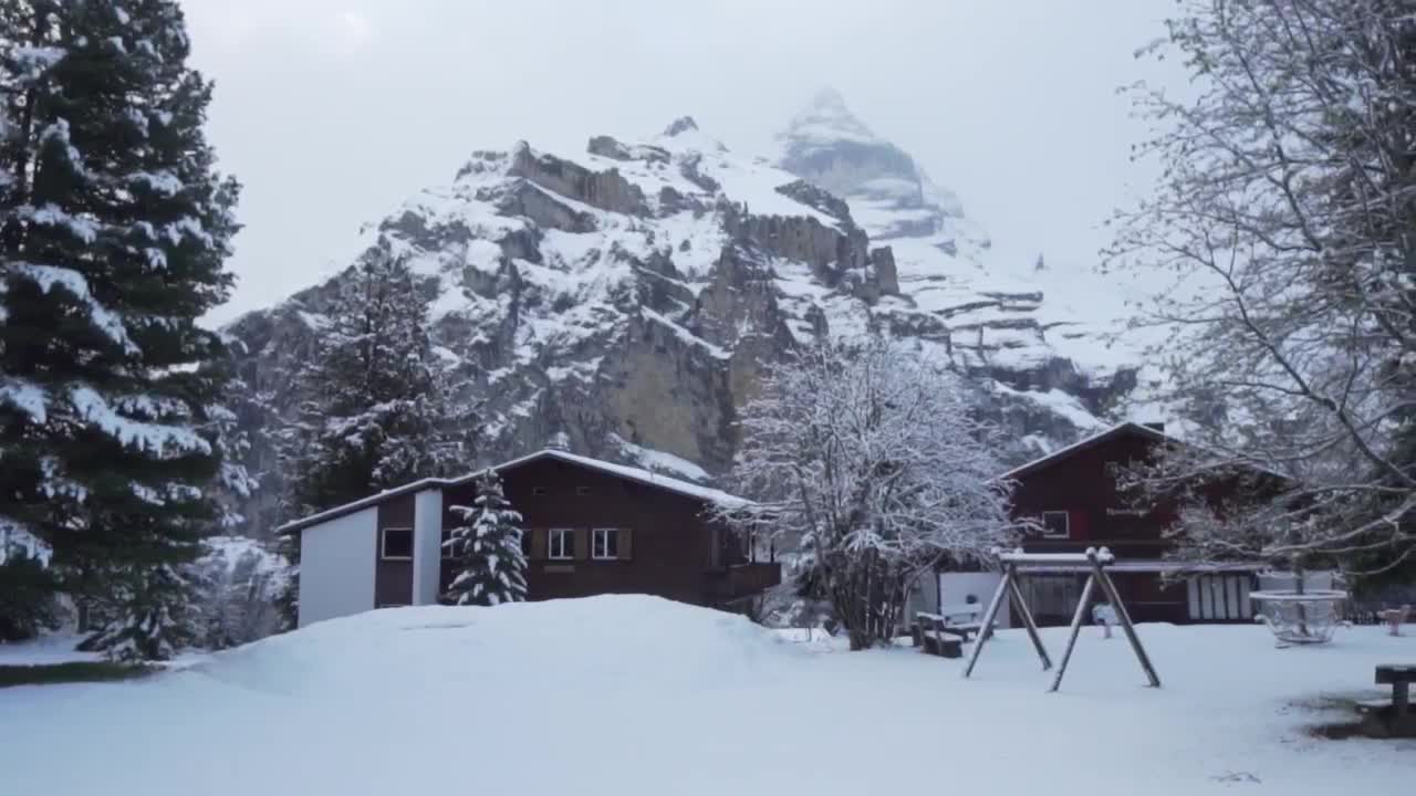 Download Free Video Stock Snow Covered Cabins At Base Of A Mountain Live Wallpaper