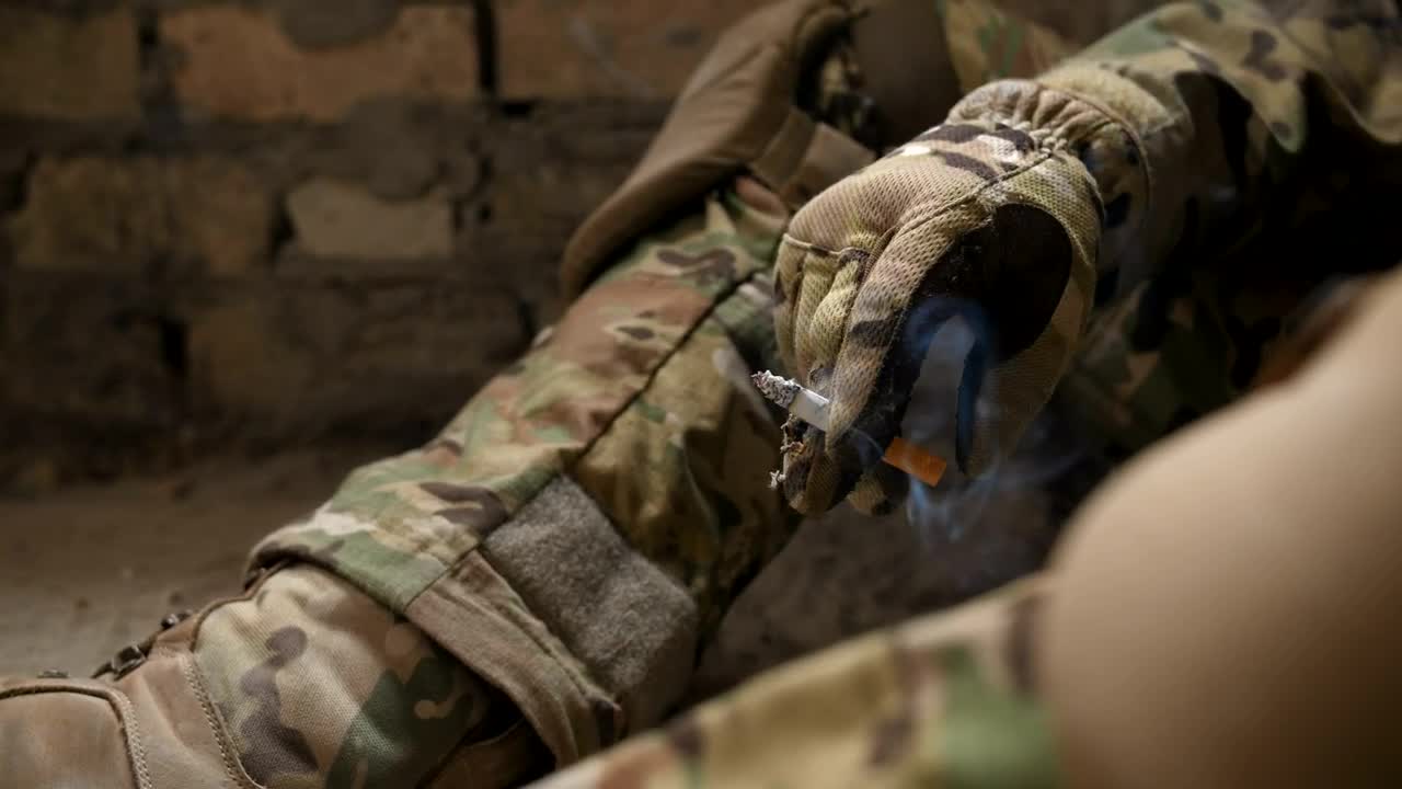 Download Free Video Stock Soldier Smoking In A Building Live Wallpaper