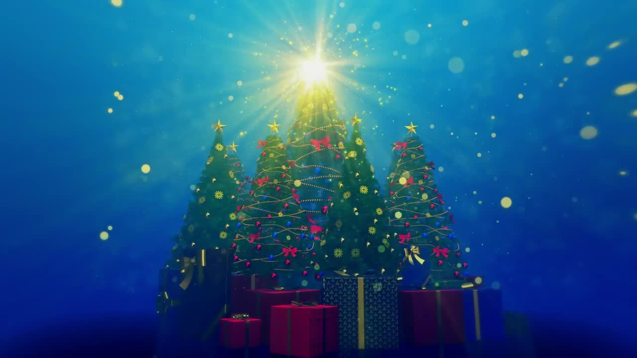 Download Free Video Stock Star Shining On The Top Of Christmas Trees Live Wallpaper