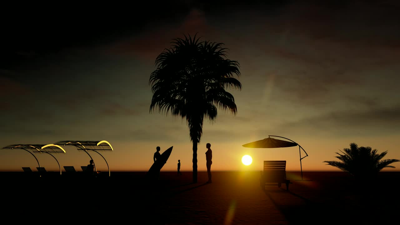 Download Free Video Stock sunset in the beach with people in the sand Live Wallpaper