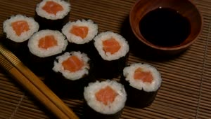 Download Free Video Stock sushi rolls filled with salmon Live Wallpaper