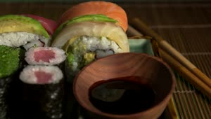 Download Free Video Stock sushi with a bowl of soy sauce Live Wallpaper