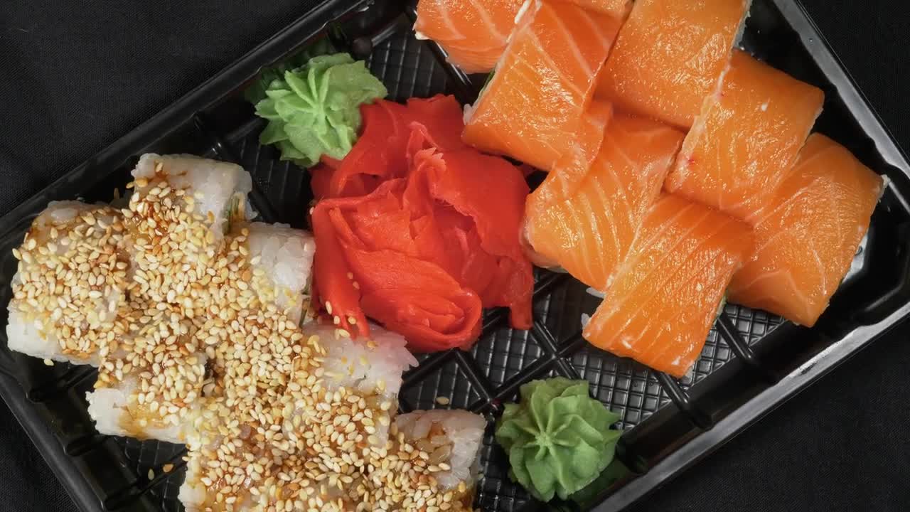 Download Free Video Stock sushi with sesame and salmon Live Wallpaper