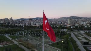 Download Free Video Stock the city around a turkish flag flying high Live Wallpaper