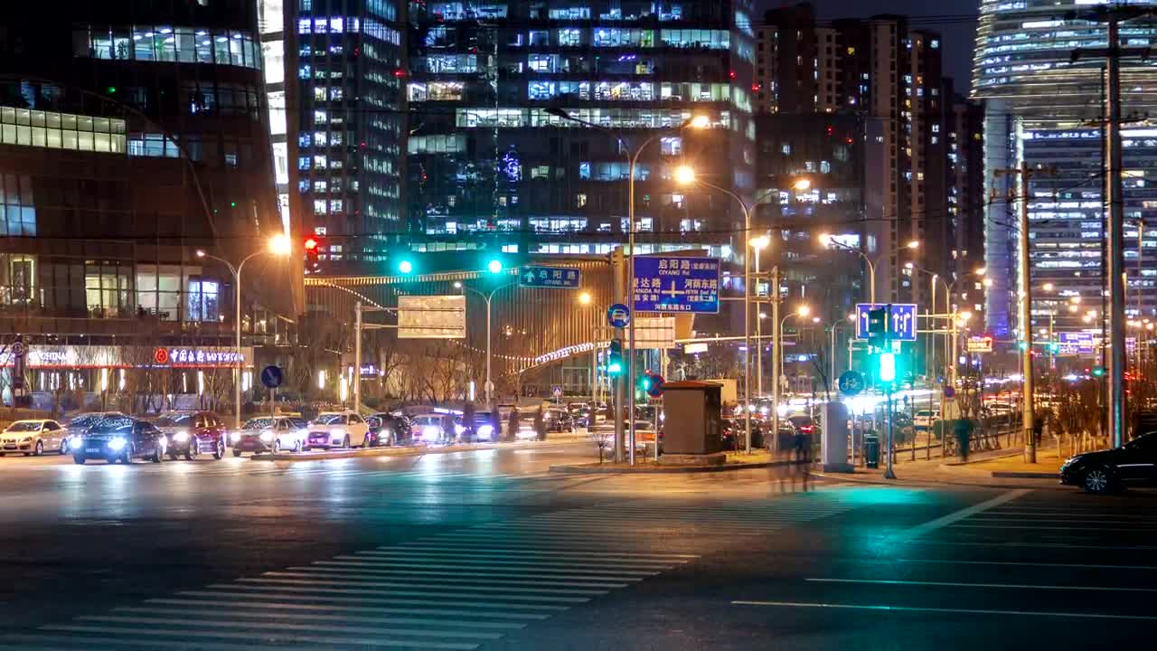 Download Free Video Stock time lapse of a crosswalk in beijing at night Live Wallpaper