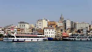 Download Free Video Stock tourist ferries arriving at the port Live Wallpaper