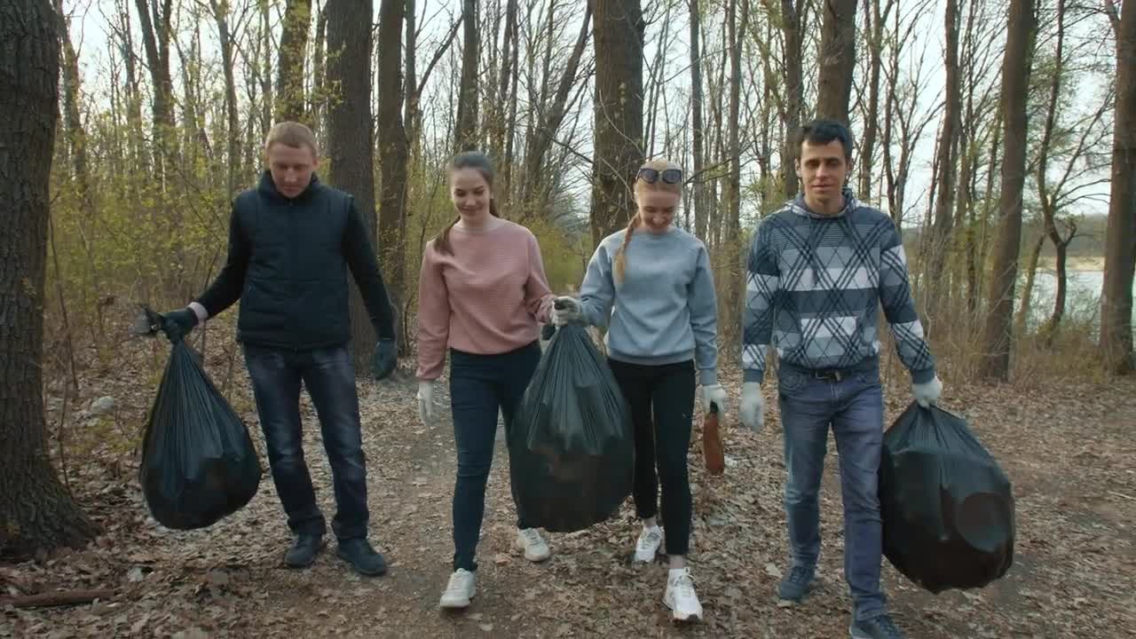 Download Free Stock Video Volunteers With Garbage Bags In The Forest Live Wallpaper