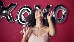 Download Free Stock Video Young Woman Playing Funny And Happy With Bubbles Live Wallpaper