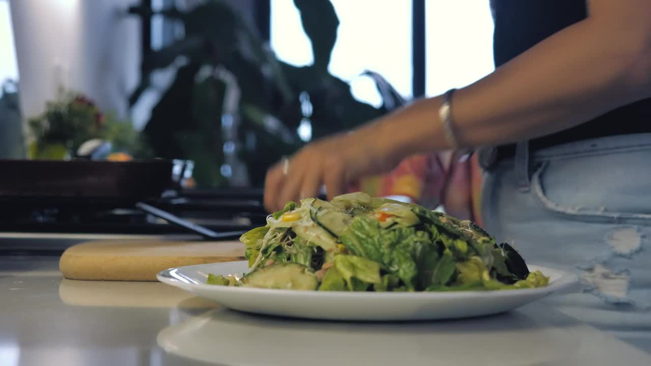 Download Stock Footage Woman Preparing A Sandwich With A Salad Live Wallpaper Free