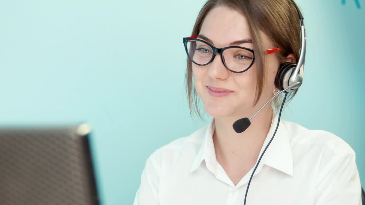 Download Stock Footage Woman With Glasses Doing Customer Support Live Wallpaper Free