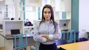Download Stock Footage Woman Standing In A Modern Office Live Wallpaper Free