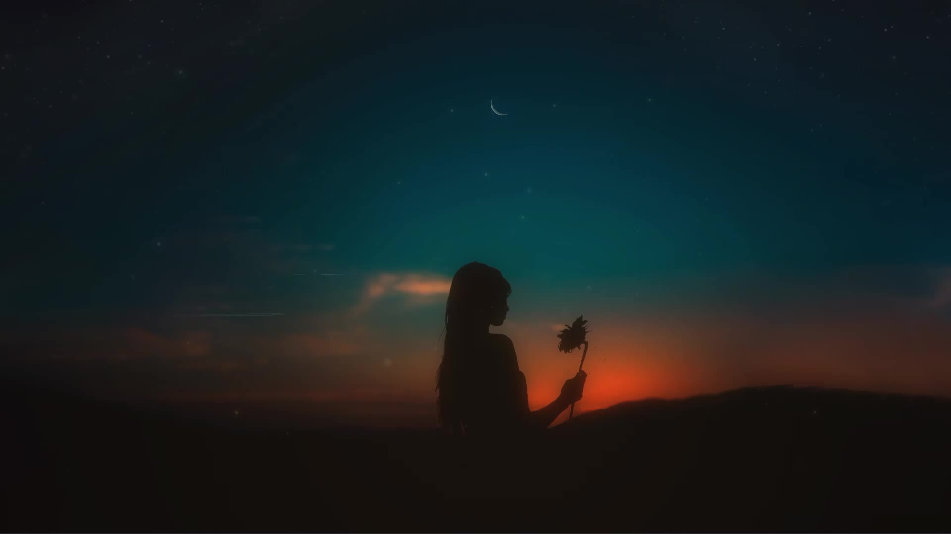 Download Moon, Clouds, Stars, Girl, Flower, Night, Live Wallpaper