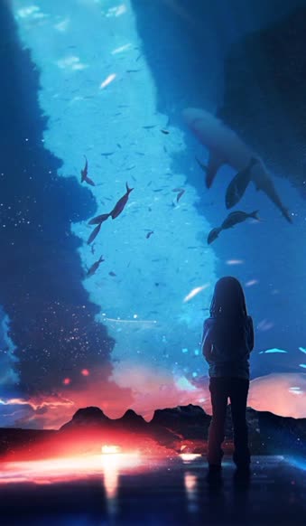 Download Android and iPhone Aquarium Girl And Shark Phone Live Wallpaper