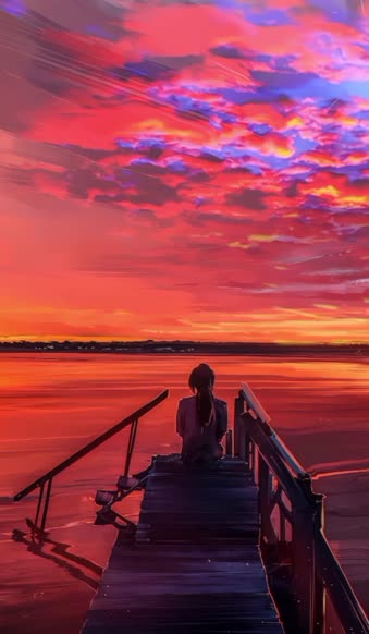Download Sunset Scenery And Girl On Bridge Phone Live Wallpaper