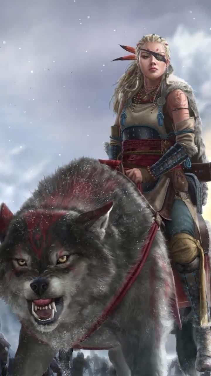 Download Android  iOS iphone Mobile Girl Warrior Red Wolf Live Wallpaper