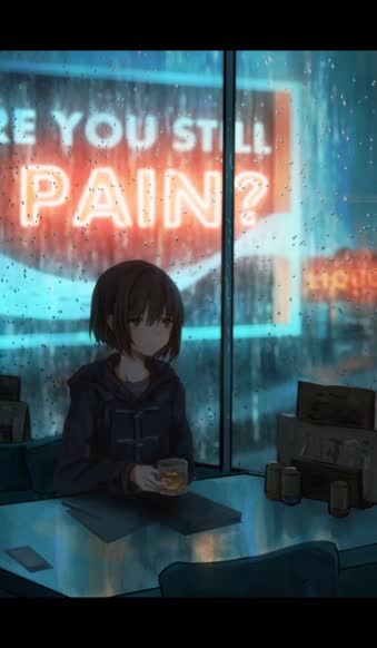 Download Live Phone Coffeeshop Girl Raining Anime Wallpaper For iPhone And Android