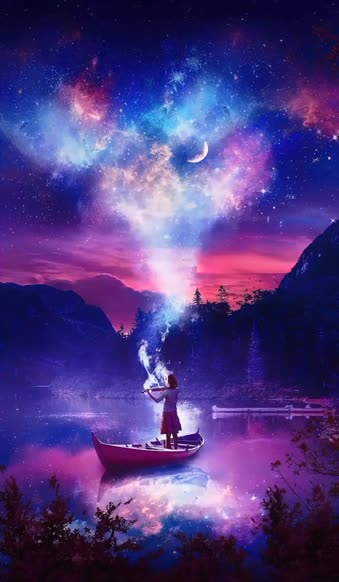Download iOS iPhone  Android HD Girl Boat Playing Sky Mist Clouds Aesthetic Scenery Live Wallpaper