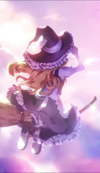 Download iPhone And Android Marisa Kirisame Flying A Broom In The Sky Touhou Project Phone Live Wallpaper