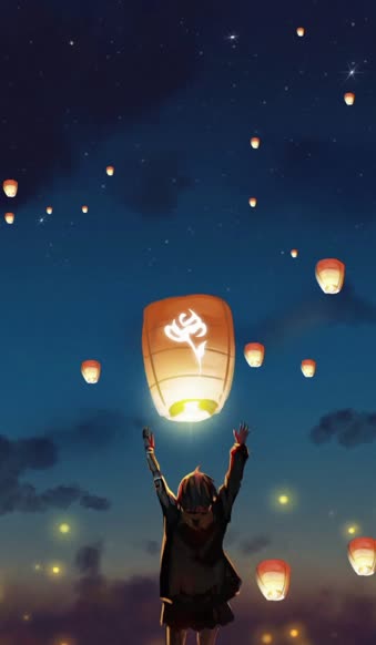 Download iPhone and Android Lanterns In Night Sky Live Phone Wallpaper