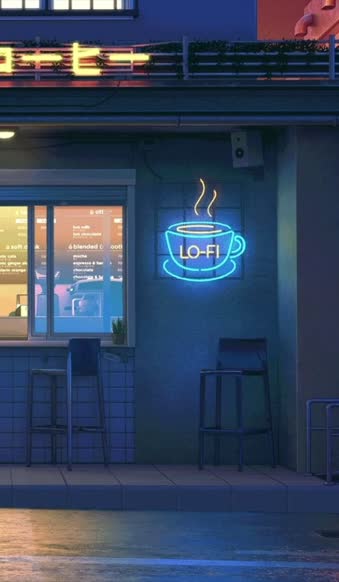 Download iPhone and Android Lofi Coffee Shop Night Live Phone Wallpaper