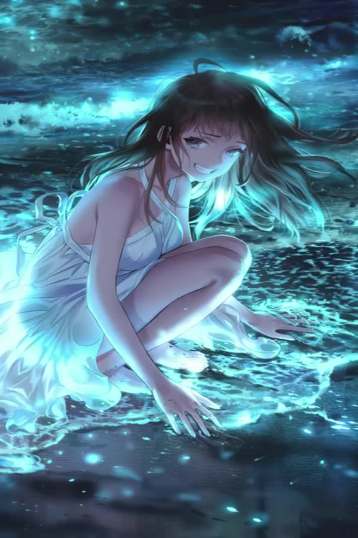 Download Anime Night Beach iphone lock screen wallpaper