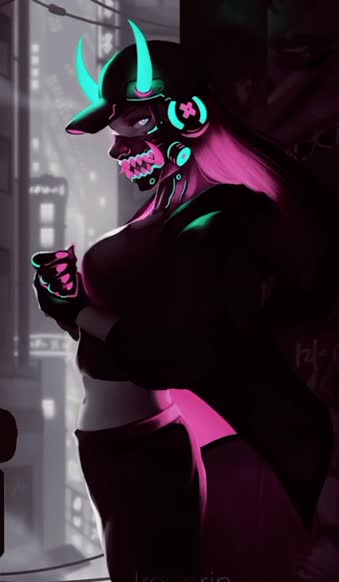 Download Cool Masked Girl Neon Phone Live Wallpaper