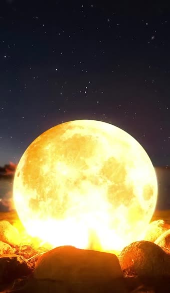 Download iPhone  Android Fantasy Nature Beach Moon Fire Phone Live Wallpaper