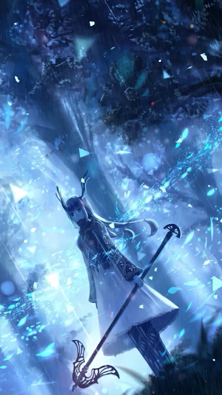 Download iPhone And Android Anime Girl Blue Particle Forest Phone Live Wallpaper