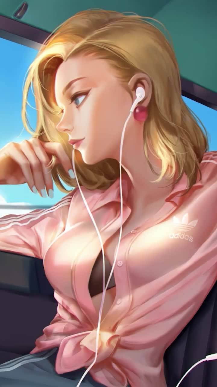 Download iPhone And Android Android 18 Listening To Music In The Car Dragon Ball Phone Live Wallpaper