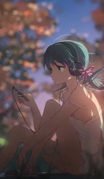 Download iPhone And Android Anime Girl Listening To Music Relaxing Nature Phone Live Wallpaper
