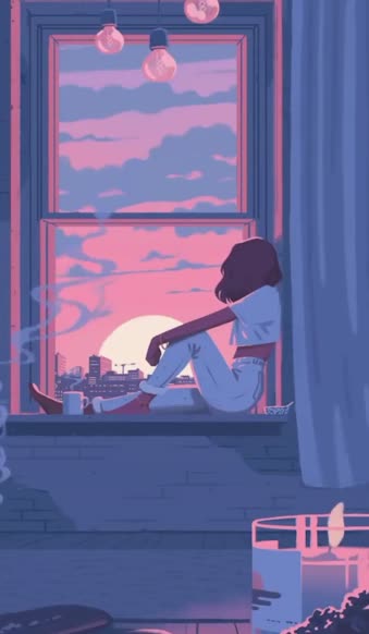 iPhone Android Cozy Room Sunset Anime Girl Phone Live Wallpaper ...