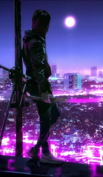 Cyberpunk Girl with Pink Hoodie Live Wallpaper - download