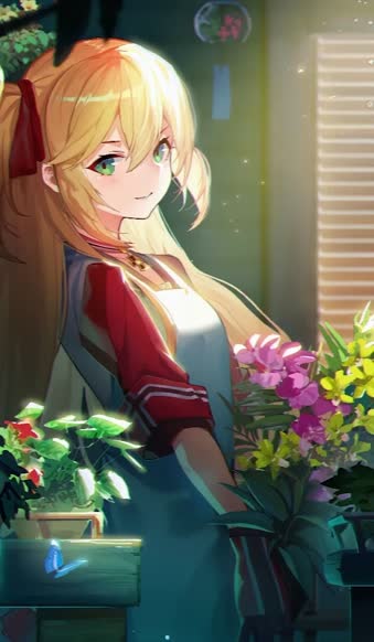 Download iPhone And Android Anime Girl And Her Flower Garden Phone Live Wallpaper