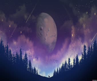 Download Moon Forest Purple Galaxy 4k Animated Wallpaper By Motiondesktop