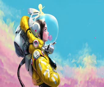 Download Yellow Space Suit Girl Animated Windows Desktop Wallpaper